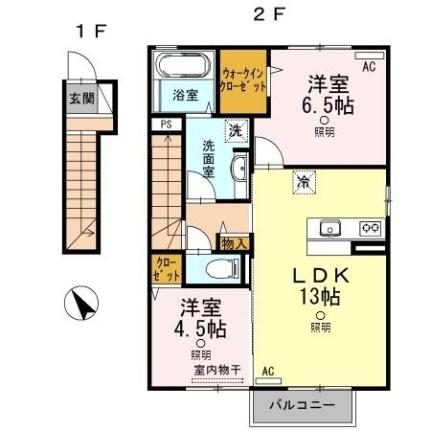 サニープレインＤ・Ｅ　Ｅ棟 ｜岡山県倉敷市連島町鶴新田(賃貸アパート2LDK・2階・63.63㎡)の写真 その2