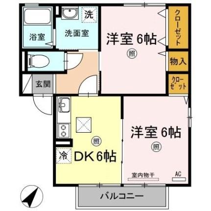 岡山県倉敷市西阿知町(賃貸アパート2DK・1階・45.45㎡)の写真 その2