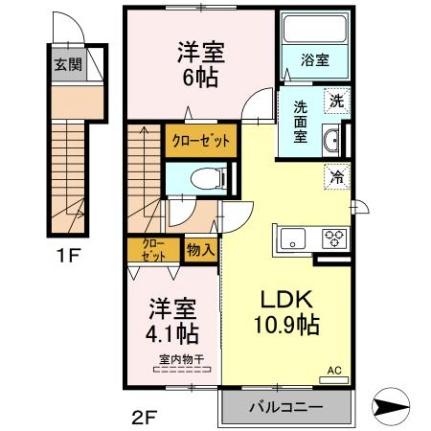 ＳＵＮＢＥＬＳ ｜岡山県倉敷市連島町鶴新田(賃貸アパート2LDK・2階・55.30㎡)の写真 その2