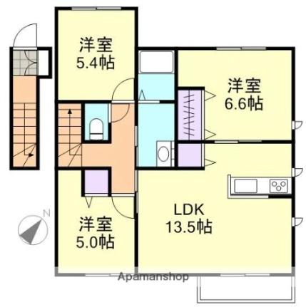 プレイン・パイン　Ｂ ｜岡山県倉敷市水江(賃貸アパート3LDK・2階・73.72㎡)の写真 その2