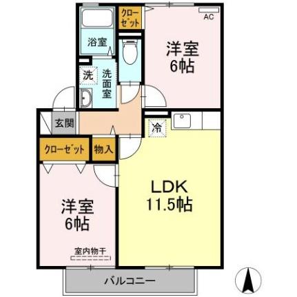 シティパル21　Ａ棟 ｜岡山県岡山市南区当新田(賃貸アパート2LDK・2階・53.48㎡)の写真 その2