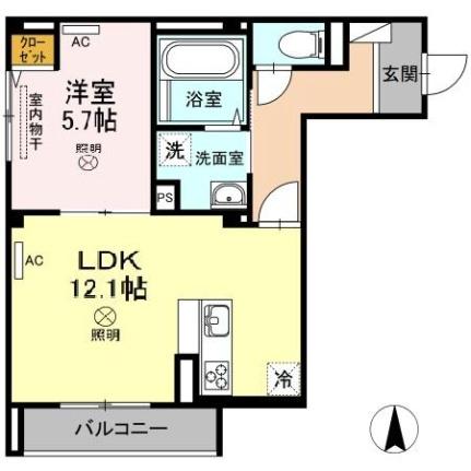 ラフォーレＦ ｜岡山県岡山市北区野田５丁目(賃貸アパート1LDK・3階・46.53㎡)の写真 その2