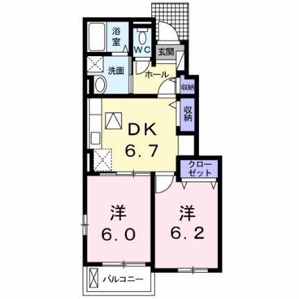 ディリジェント　サユリ　Ｂ 106｜岡山県倉敷市北畝６丁目(賃貸アパート2DK・1階・45.82㎡)の写真 その2