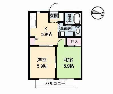 カーサ五番館 101｜広島県福山市引野町２丁目(賃貸アパート2DK・1階・38.83㎡)の写真 その2