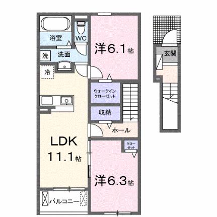 グランドール　Ａ 204｜広島県福山市沼隈町大字草深(賃貸アパート2LDK・2階・58.60㎡)の写真 その2