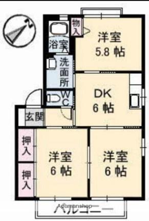 エムアールイー　Ｄ棟 201｜広島県福山市新涯町２丁目(賃貸アパート3DK・2階・54.07㎡)の写真 その2