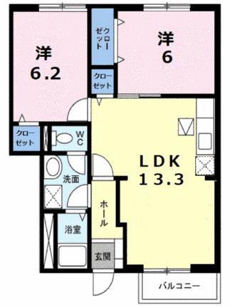 フォンテーヌＢ 102｜広島県福山市山手町７丁目(賃貸アパート2LDK・1階・57.48㎡)の写真 その2