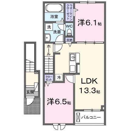 クレアールII　Ａ 202｜広島県福山市御幸町大字森脇(賃貸アパート2LDK・2階・59.58㎡)の写真 その2