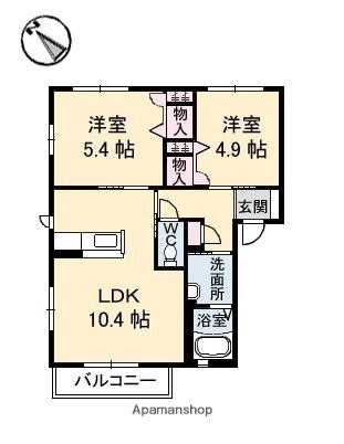 広島県東広島市高屋町中島(賃貸アパート2LDK・1階・53.56㎡)の写真 その2