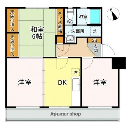 広島県広島市中区舟入南４丁目(賃貸マンション3DK・2階・56.90㎡)の写真 その2