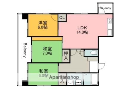 ユアコート舟入本町 502｜広島県広島市中区舟入本町(賃貸マンション3LDK・5階・75.43㎡)の写真 その2