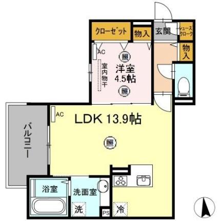 リバーフロント羽衣 303｜広島県広島市中区吉島西２丁目(賃貸アパート1LDK・3階・46.22㎡)の写真 その2