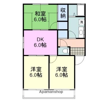 ファミール三笠 201｜山口県岩国市三笠町１丁目(賃貸アパート3DK・2階・58.46㎡)の写真 その2