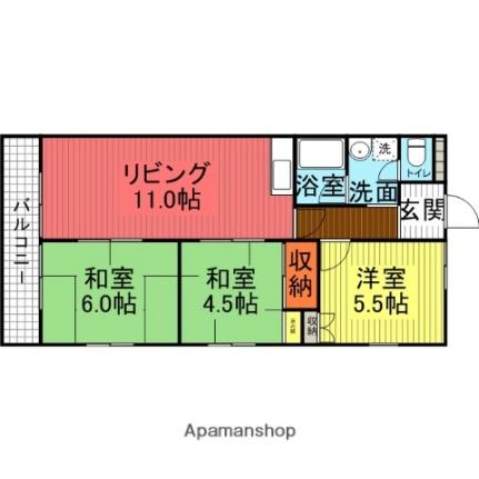 山口県岩国市麻里布町３丁目（賃貸マンション3LDK・2階・55.89㎡） その2