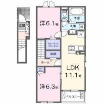 グランディール．ヒデ 201 ｜ 山口県山口市阿知須（賃貸アパート2LDK・2階・58.57㎡） その2