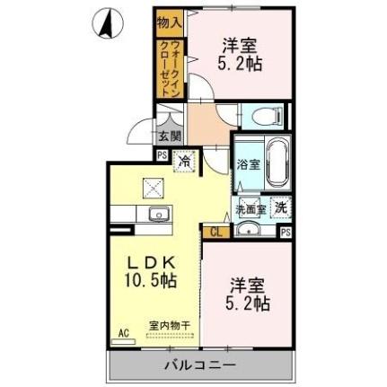 ウィルコート小郡給領町　Ｃ・Ｄ　Ｄ棟 ｜山口県山口市小郡給領町(賃貸アパート2LDK・1階・48.90㎡)の写真 その2