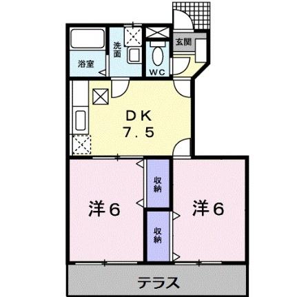 コーポリンクス1 103｜徳島県阿南市那賀川町上福井南川渕(賃貸アパート2DK・1階・44.34㎡)の写真 その2