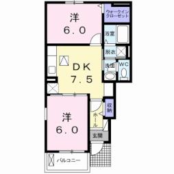 フルール　蘭II　Ａ 1階2DKの間取り