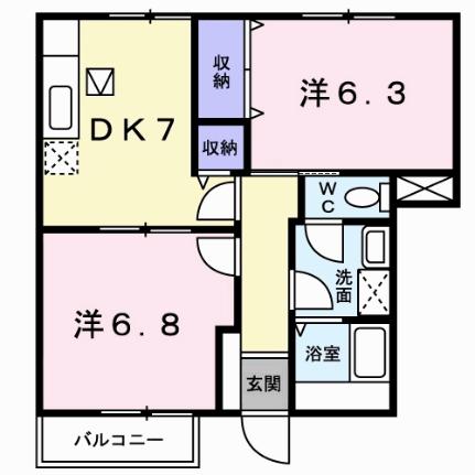 ビレッジあいＡ 101｜徳島県板野郡藍住町東中富字権現傍示(賃貸アパート2DK・1階・45.79㎡)の写真 その2