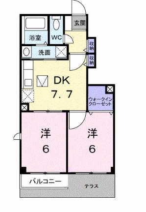 プランタンフルールＡ 102｜香川県高松市上天神町(賃貸アパート2DK・1階・46.60㎡)の写真 その2