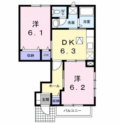 グリーンダイヤ村瀬　Ａ棟 103｜香川県高松市牟礼町牟礼(賃貸アパート2DK・1階・46.92㎡)の写真 その2