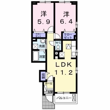 ボルベールI 104｜香川県高松市六条町(賃貸アパート2LDK・1階・55.17㎡)の写真 その2