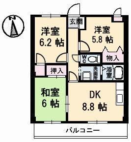 フィネス2000 302｜香川県高松市木太町(賃貸マンション3DK・3階・59.76㎡)の写真 その2