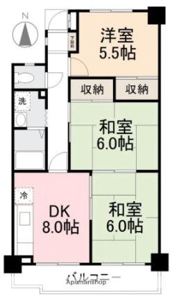 香川県高松市木太町(賃貸マンション3DK・2階・58.48㎡)の写真 その2