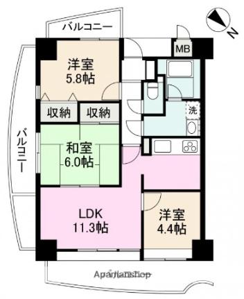 香川県綾歌郡宇多津町浜三番丁（賃貸マンション3LDK・10階・64.89㎡） その2