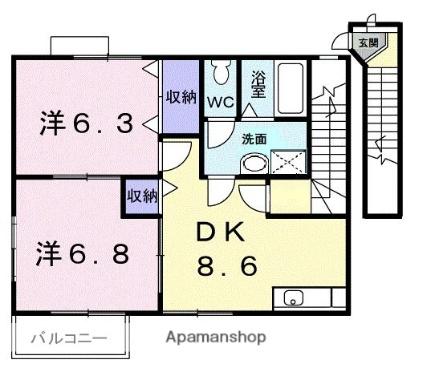 香川県高松市国分寺町新居(賃貸アパート2DK・2階・52.93㎡)の写真 その2