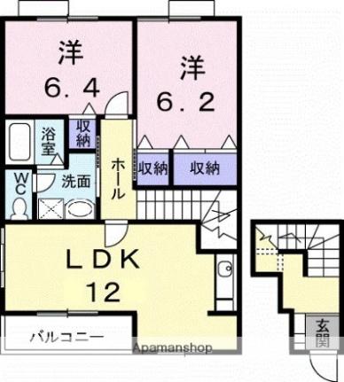 香川県高松市国分寺町国分(賃貸アパート2LDK・2階・65.64㎡)の写真 その2