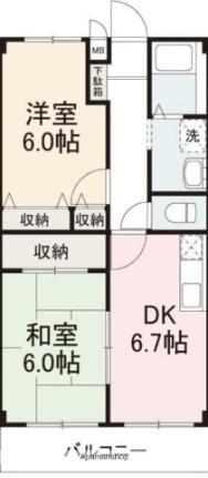 宮脇書店仏生山マンション 203｜香川県高松市仏生山町甲(賃貸マンション2DK・2階・52.50㎡)の写真 その2