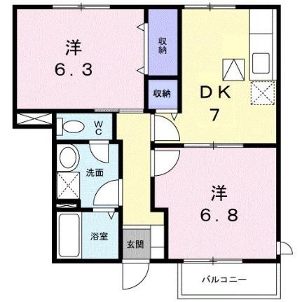 パレットタウン山端I 103｜香川県高松市国分寺町新居(賃貸アパート2DK・1階・48.46㎡)の写真 その2