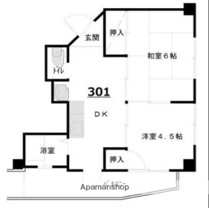 香川県高松市国分寺町新居(賃貸マンション2DK・3階・37.32㎡)の写真 その2