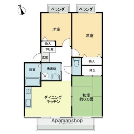 フォブールあすかＡ・Ｂ棟 B203｜香川県高松市多肥下町(賃貸アパート3DK・2階・55.89㎡)の写真 その2