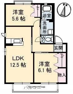 ロイヤルフェルティ　Ａ・Ｂ・Ｃ・Ｄ・Ｅ B202｜香川県高松市木太町(賃貸アパート2LDK・2階・57.07㎡)の写真 その2