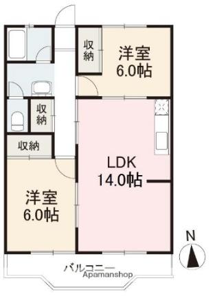 高松南ハイツ 408｜香川県高松市東ハゼ町(賃貸マンション2LDK・4階・57.80㎡)の写真 その2