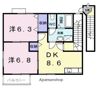 サイドヒル　Ｂ 202｜香川県高松市国分寺町新居(賃貸アパート2DK・2階・52.93㎡)の写真 その2