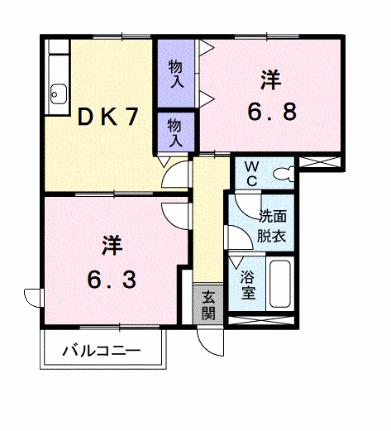 メゾン・フリージアＣ 101｜香川県善通寺市上吉田町６丁目(賃貸アパート2DK・1階・48.46㎡)の写真 その2