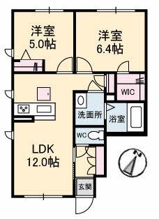 シャーメゾンジュアール　Ｎ棟 103｜香川県善通寺市下吉田町(賃貸アパート2LDK・1階・53.13㎡)の写真 その2