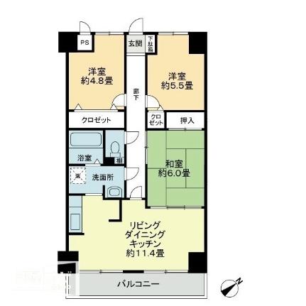 プラージュ司 402｜香川県綾歌郡宇多津町浜八番丁(賃貸マンション3LDK・4階・66.34㎡)の写真 その2