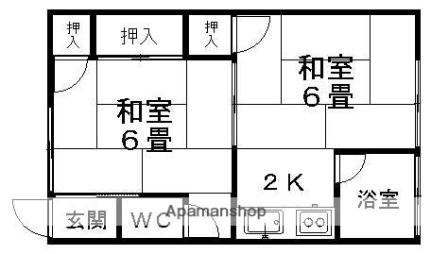 高橋荘 ｜愛媛県松山市山越２丁目(賃貸アパート2K・2階・33.12㎡)の写真 その2