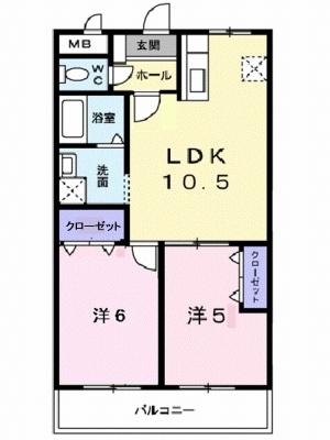 グランドマンション茶うす 303｜愛媛県松山市北斎院町(賃貸マンション2LDK・3階・50.96㎡)の写真 その2