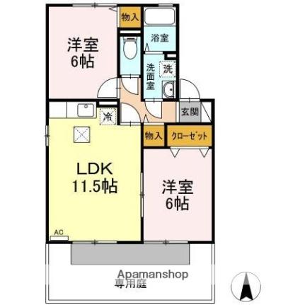 エントピア余戸II　Ｂ棟 B102｜愛媛県松山市余戸南５丁目(賃貸アパート2LDK・1階・53.84㎡)の写真 その2