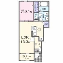 パルボヌール 102 ｜ 愛媛県松山市北井門２丁目（賃貸アパート1LDK・1階・50.05㎡） その2