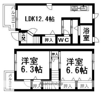 愛媛県松山市北吉田町(賃貸テラスハウス2LDK・1階・63.44㎡)の写真 その2