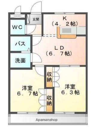 愛媛県松山市東垣生町(賃貸アパート2LDK・2階・51.66㎡)の写真 その2