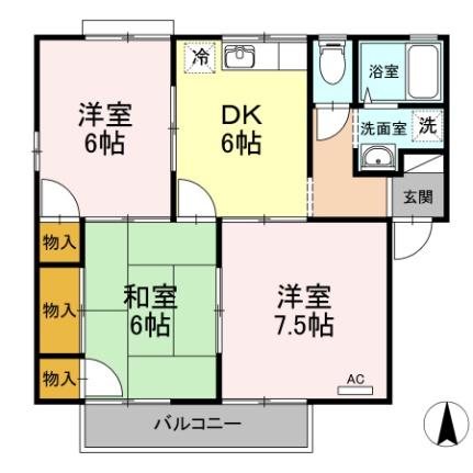 愛媛県伊予市下吾川(賃貸アパート3DK・2階・56.10㎡)の写真 その2