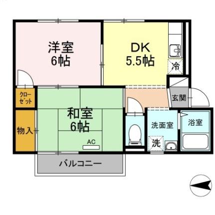 愛媛県松山市北久米町(賃貸アパート2DK・2階・40.68㎡)の写真 その2