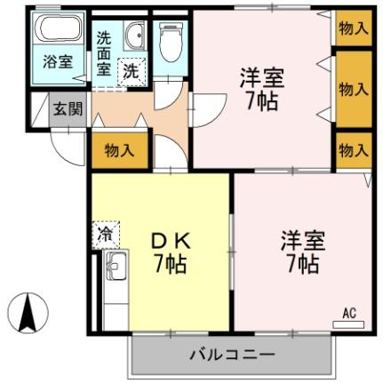 ルピナスコート　Ｂ棟 ｜愛媛県松山市西長戸町(賃貸アパート2DK・2階・50.92㎡)の写真 その2